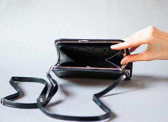 Framed women's cross body purse black faux leathe… - image 6