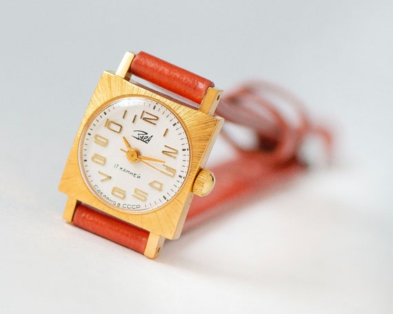Gold plated lady watch square ZARIA unused vintag… - image 5
