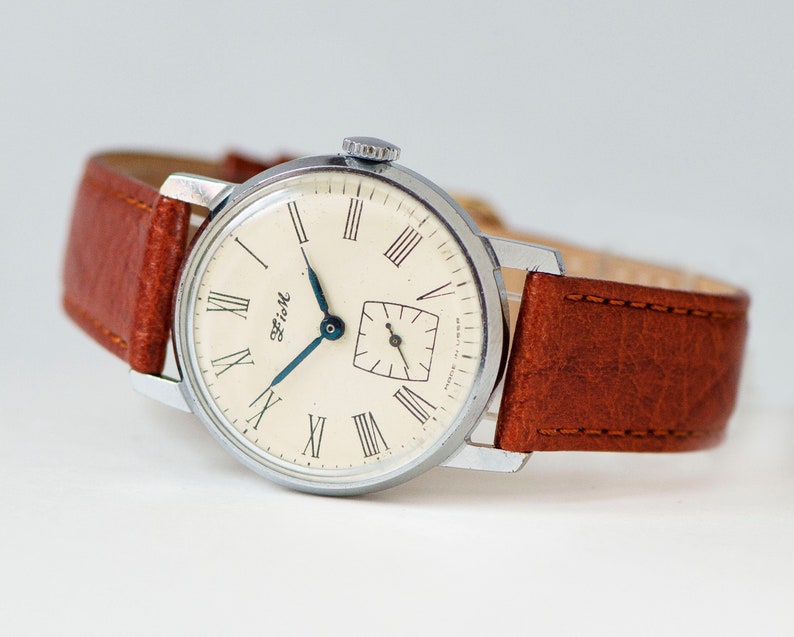 Tomboy wristwatch vintage ZIM. Oversized women watch classic silver shade. Boyfriends watch gift accessory. New premium leather strap new image 1