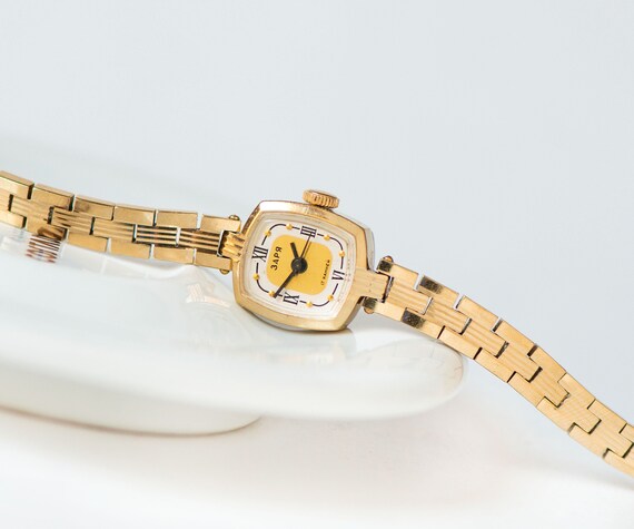 Dainty cocktail watch ZARIA gold plated gift squa… - image 2