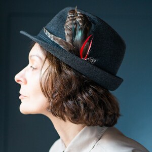 Grey Stingy Brim Austrian Hat Unisex Vintage Wool Felt  display picture 2
