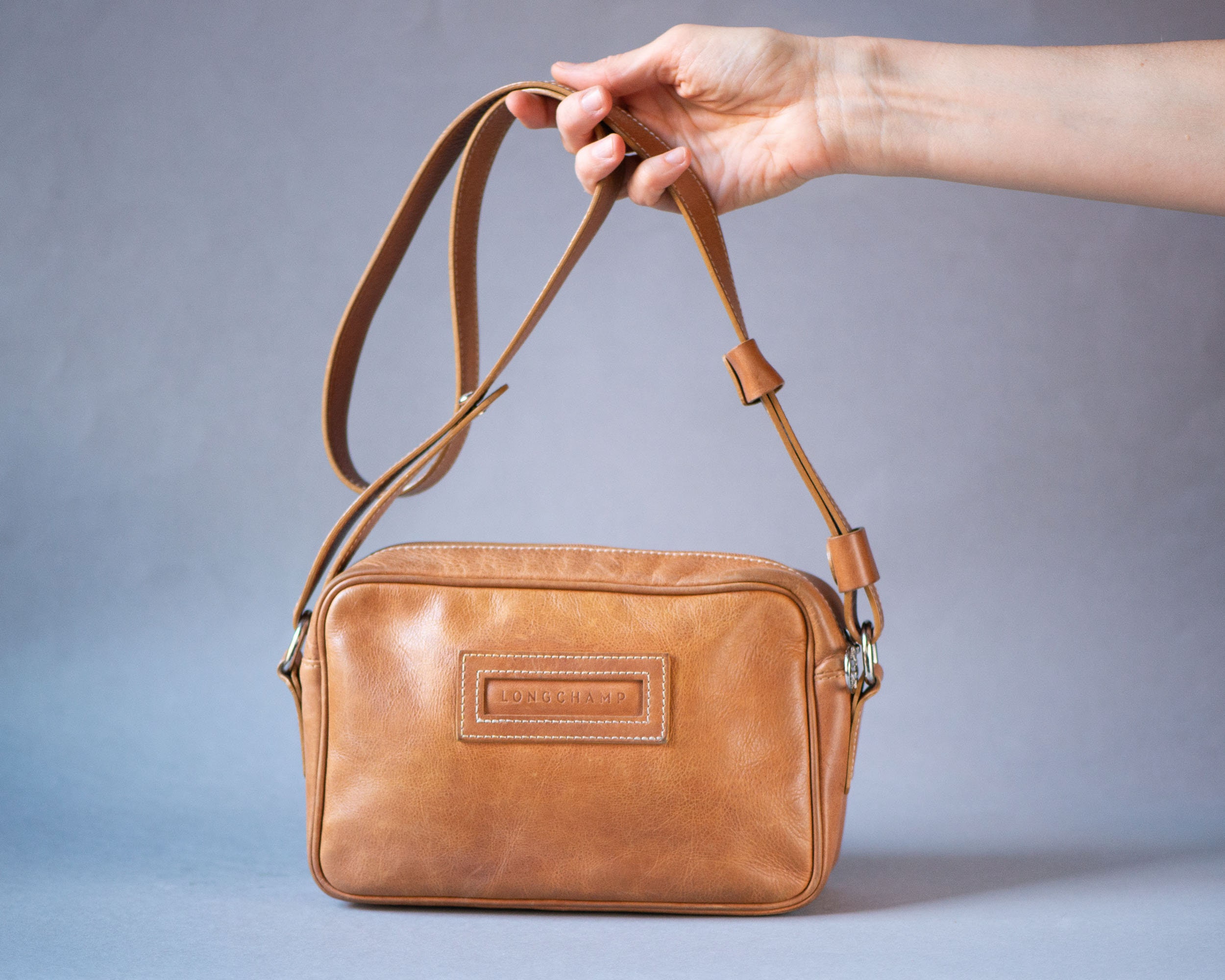 Longchamp Small Brown Leather Shoulder Bag Vintage 90s Handbag Purse