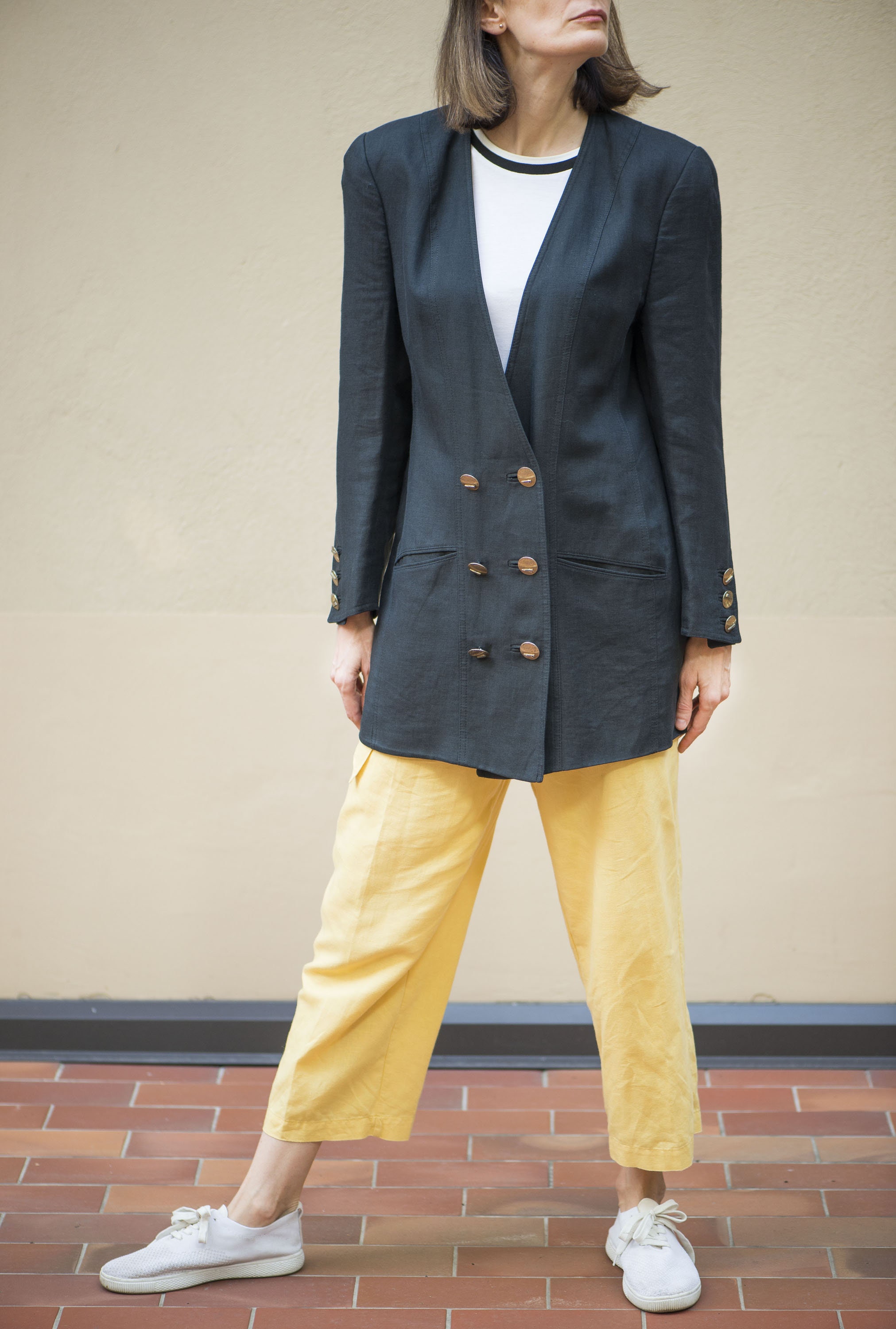 Black Linen Women's Blazer Oversized. Vintage Double - Etsy Singapore