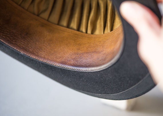 Antique Bowler Hat Black Wool Hat Small Size. Vic… - image 9