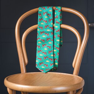 Vintage Silk Necktie: Rabbit & Turtle Print, Handmade in Italy