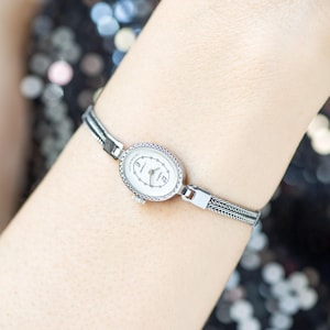 Classic silver shade cocktail watch for women oval CHAIKA authentic Vintage watch minimalist dial jewelry lady Delicate party watch bracelet