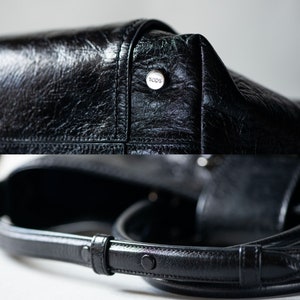 Tod's double T genuine leather women's handbag black glossy leather shopping bag, luxury fashion handbag roomy shoulder bag gift Italy made image 8