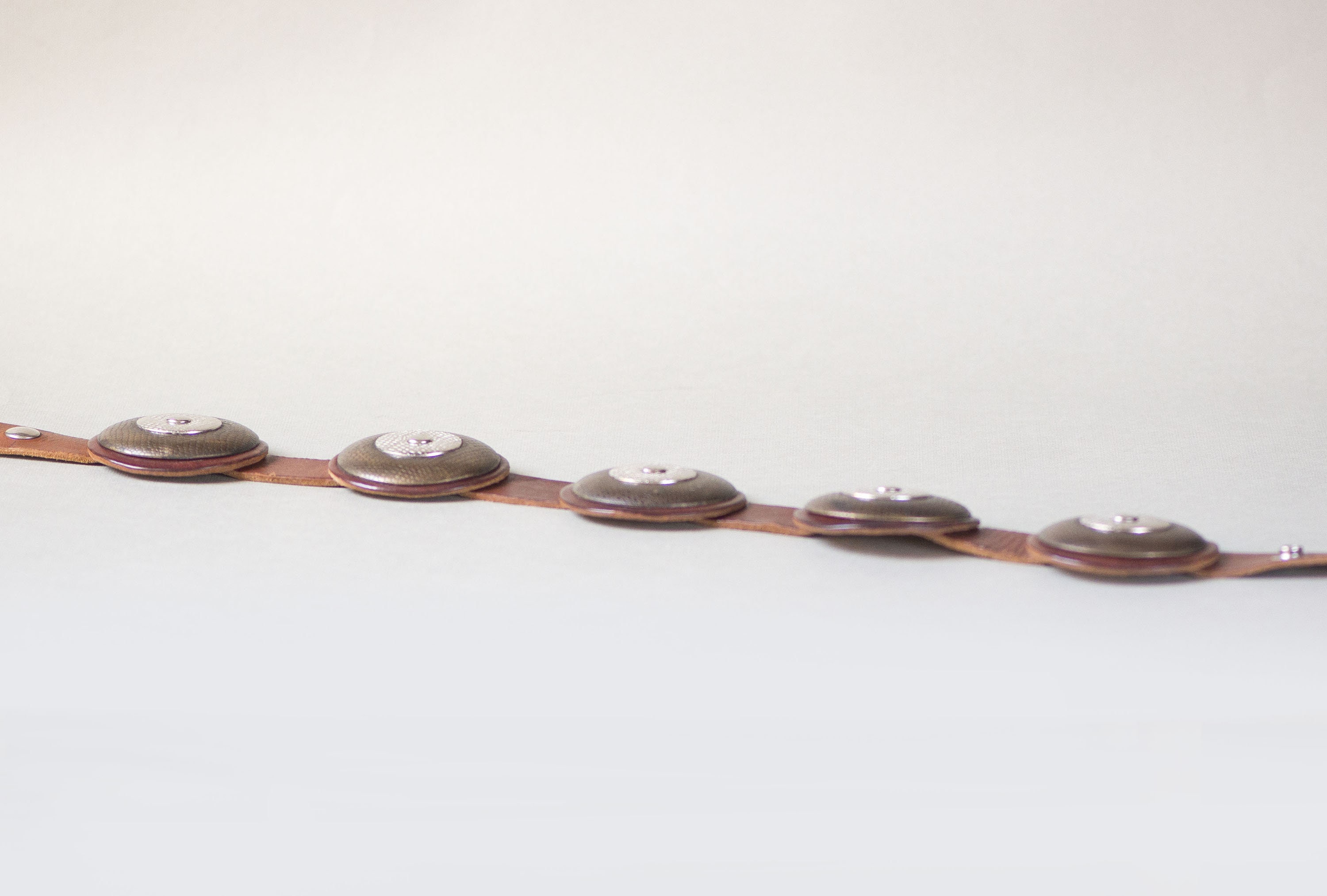 90s Brown Leather Waist Belt: Snake Skin Metal Trim, Vintage 