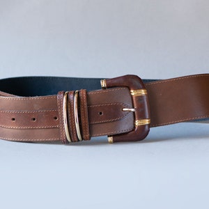 Vintage Wide Leather Waist Belt: Dark Brown 90s Accessory