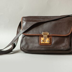 Soft Leather Crossbody Bag for Lady Dark Brown. Vintage Minimalist Shoulder Bag Genuine Leather. Saddle Bag City Fashion 90s W. Germany Gift image 6