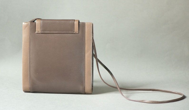 Vintage Crossbody Bag Minimalist Beige Brown. Long strap shoulder Bag Square. Classic Bag Minimalist Preppy Genuine Faux Leather image 6