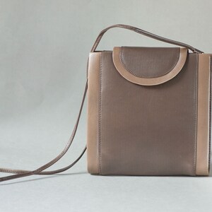 Vintage Crossbody Bag Minimalist Beige Brown. Long strap shoulder Bag Square. Classic Bag Minimalist Preppy Genuine Faux Leather image 3