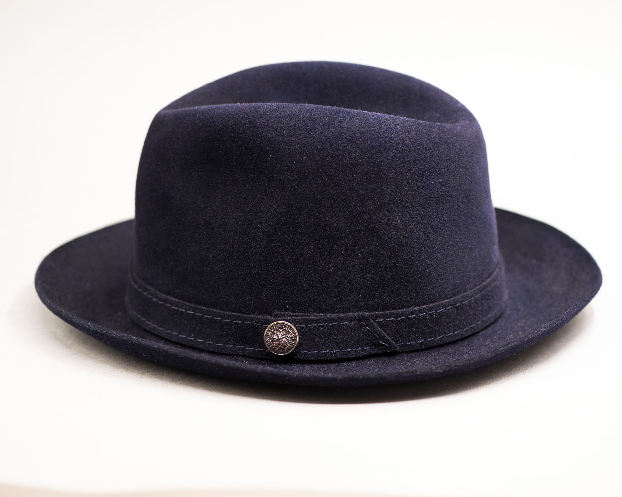 Vintage Wool Felt Fedora Hat: Dark Navy Wide Brim, Germany  display picture 3