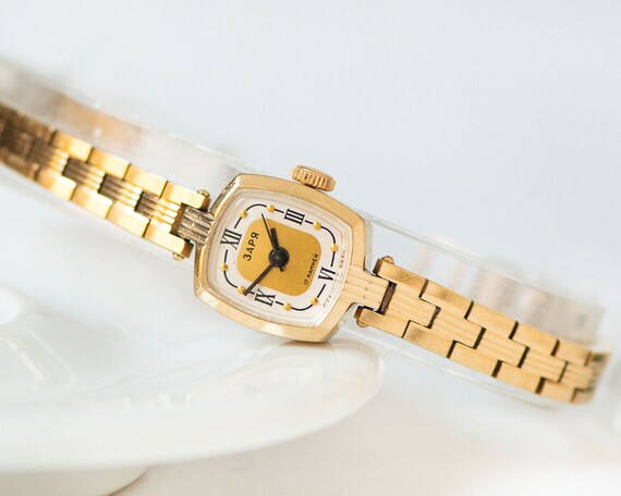 Dainty cocktail watch ZARIA gold plated gift squa… - image 4