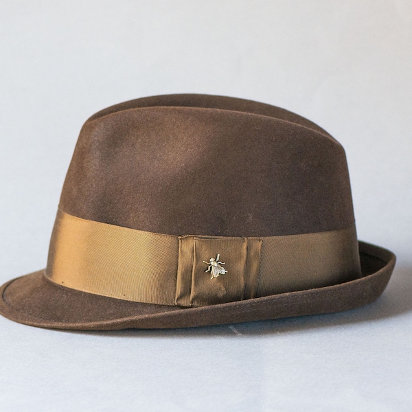 Unisex Dark Brown Homburg Hat Mayser. Unisex Wool hat vintage. Classic German man autumn hat. Men’s fashion fedora Fly trim retro size 55