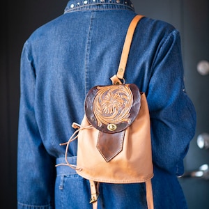 Vintage Tooled Leather Backpack: Small Brown Boho Bag, Handmade in Mexico