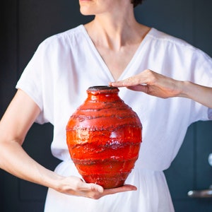 Red Fat Lava Vase by Carstens Tonnieshof Western Germany. Pottery Vase Modern Vintage Glaze by Gerda Heuckeroth Collectable Home Decor Gift