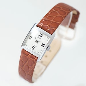 Modern Roman numerals women's watch Glory. Square women's watch vintage unused. Small lady watch 80s fashion gift. New premium leather strap