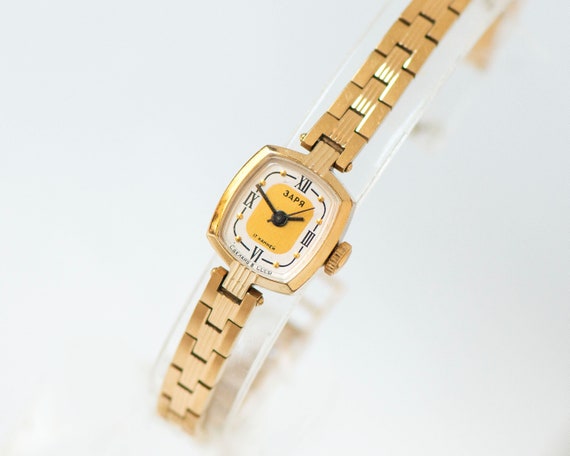 Dainty cocktail watch ZARIA gold plated gift squa… - image 3