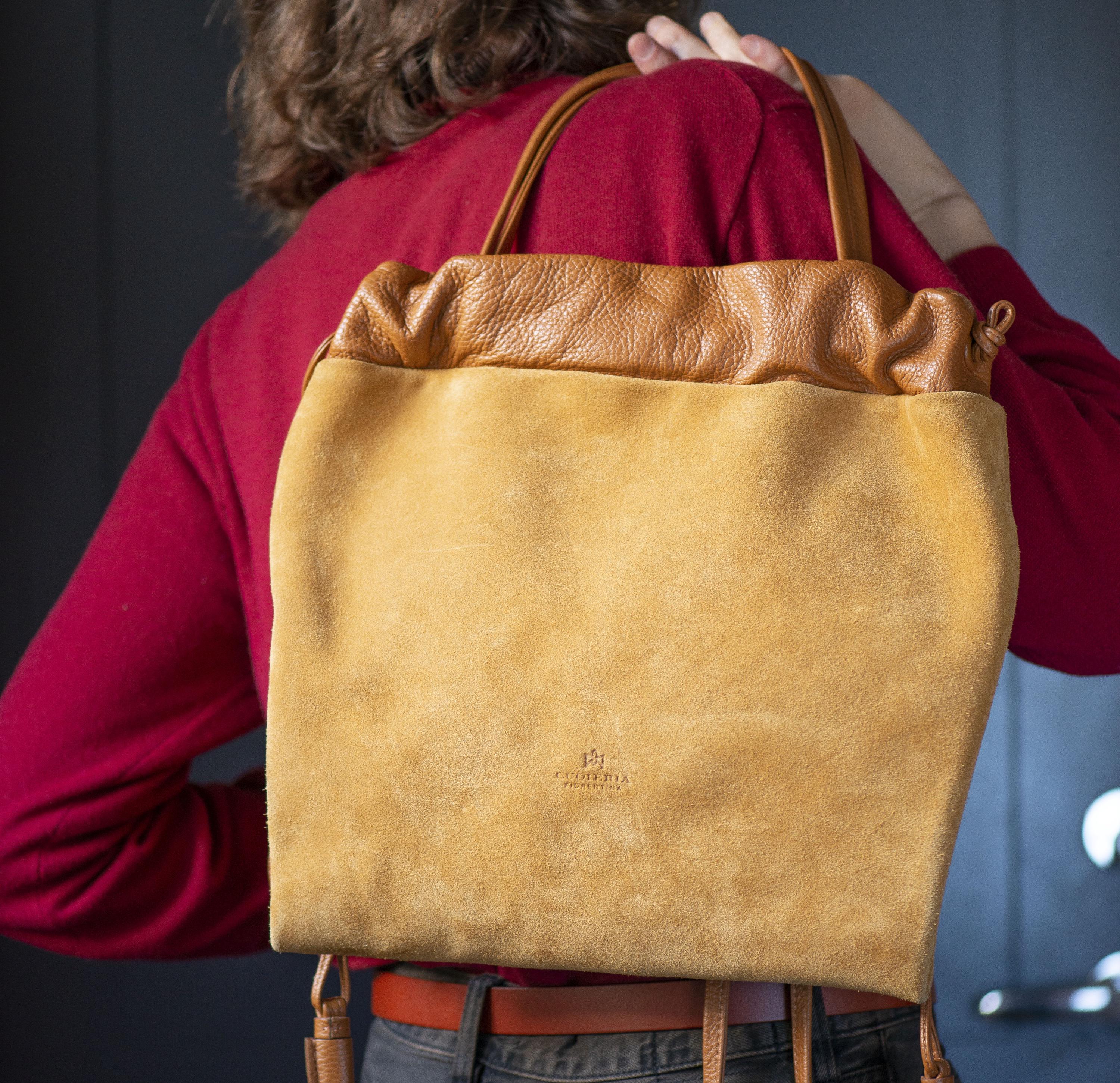 Suede Backpack Cuoieria Fiorentina Women Light Brown Bag on  display picture 1