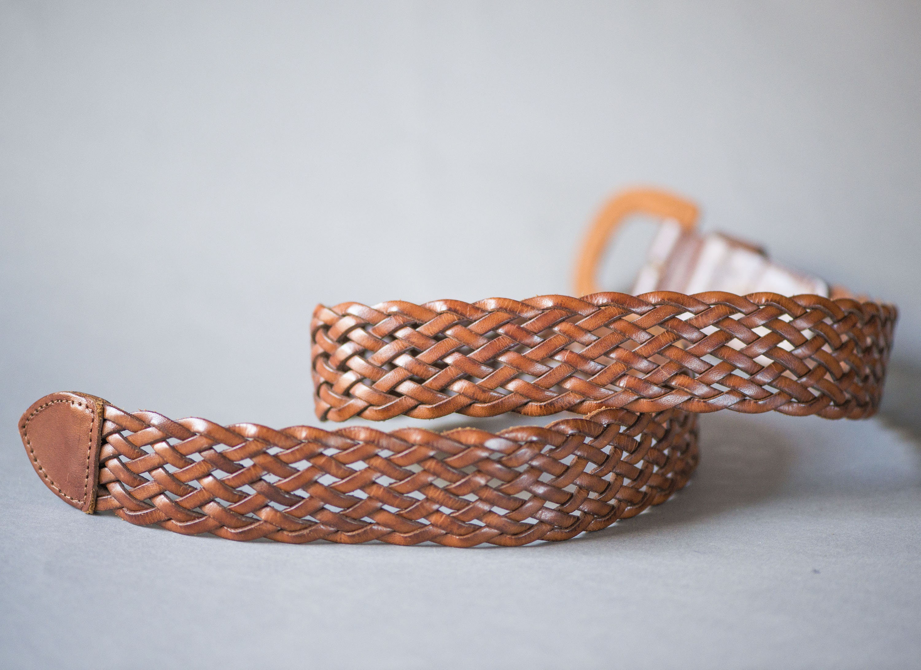 MADE IN ITALY Woven Leather Tan Belt with Decorative Buckle Corbina Woven Belt | La Matera main image 2