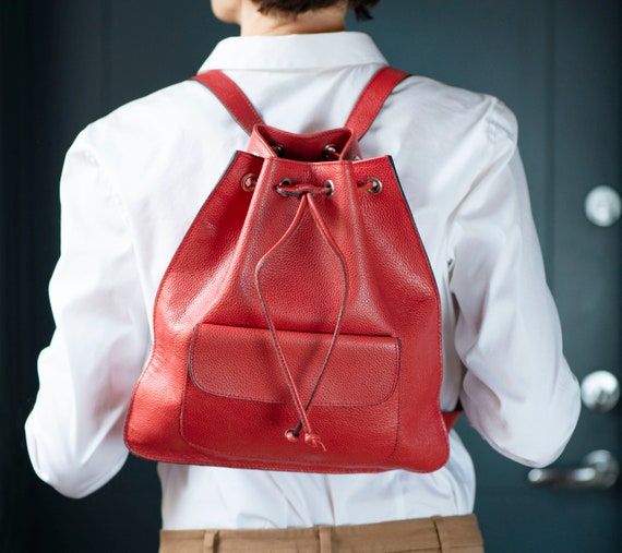 Mochila Roja Mujer Minimalista Cuero Genuino. Mochila de cuero - Etsy