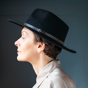 Vintage Wool Felt Fedora Hat: Black Western Cowboy Style, Size 55