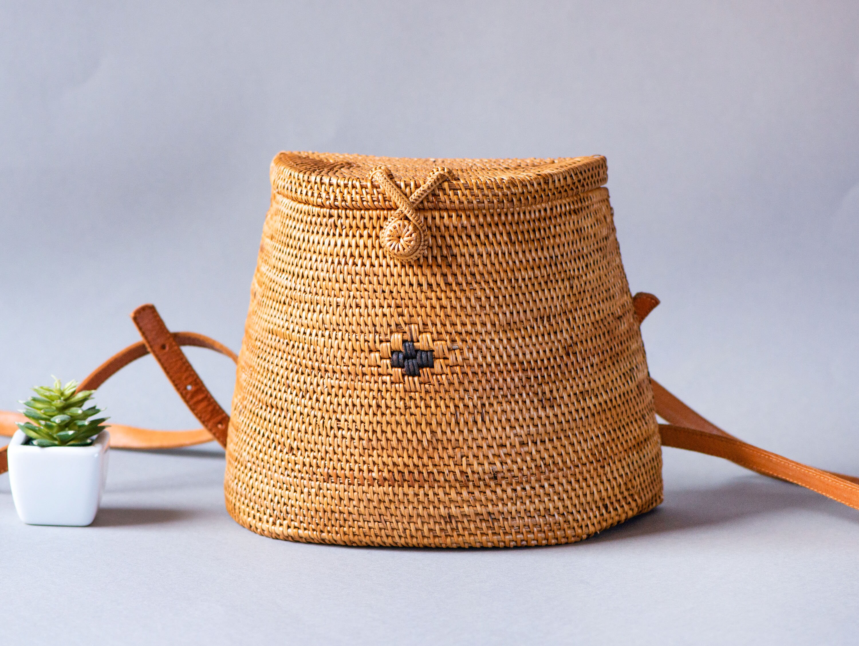 Small wicker boho purse/backpack! Woven Rattan Backpack for Women Summer Bag. Boho Style Small  main image 3