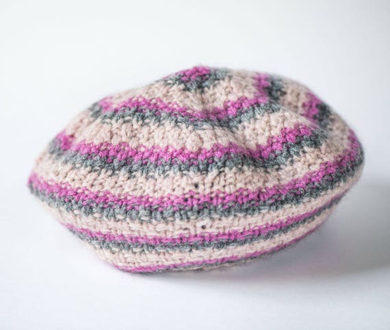Vintage French Style Beret Pink Rose Grey. Wool a… - image 3