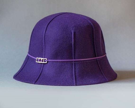 Vintage Violet Wool Cloche Hat: Trendy Felt Bucket Hat - Etsy