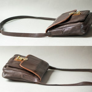 Soft Leather Crossbody Bag for Lady Dark Brown. Vintage Minimalist Shoulder Bag Genuine Leather. Saddle Bag City Fashion 90s W. Germany Gift image 8