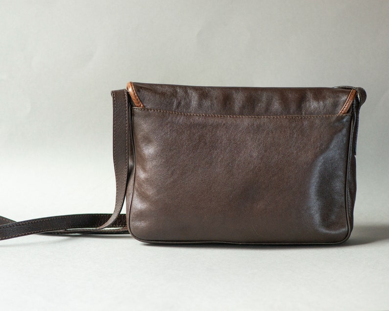 Soft Leather Crossbody Bag for Lady Dark Brown. Vintage Minimalist Shoulder Bag Genuine Leather. Saddle Bag City Fashion 90s W. Germany Gift image 5