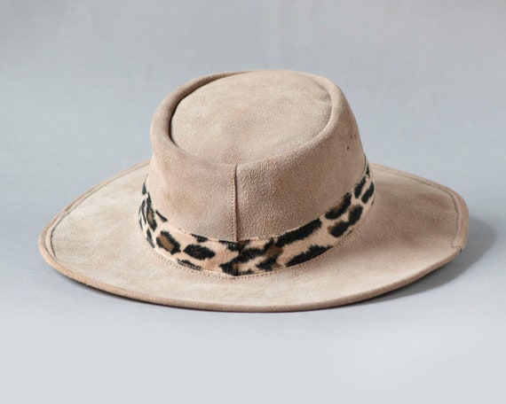 Beige Sandy Suede Wide Brim Hat. Vintage Suede Fe… - image 6