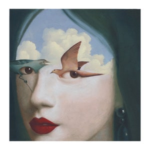 Surreal Painting Art Print Birds Portrait