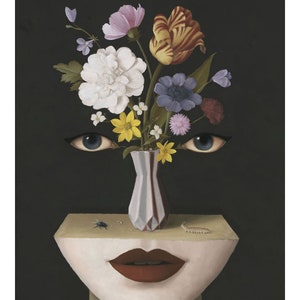 Surreal Portrait with Flowers Giclee Print