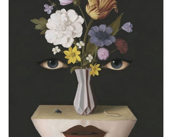 Surreal Portrait with Flowers Giclee Print