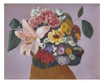 Surreal Dog Oil Painting Print -- Gardenhound