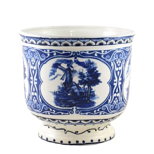 Vintage Dutch Delft blue flowerpot planter - large size -