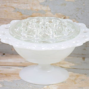 Vintage Anchor Hocking milk glass frog lace bowl centerpiece floral arrangement