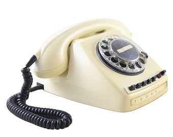 Telefono cordless vintage olandese modello T 65-SE 5, colore avorio.
