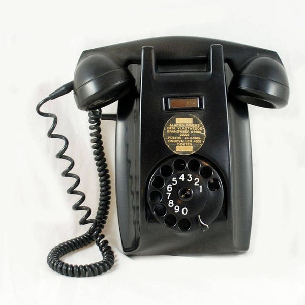 Vintage Dutch bakelite wall telephone PTT Ericsson 1950s