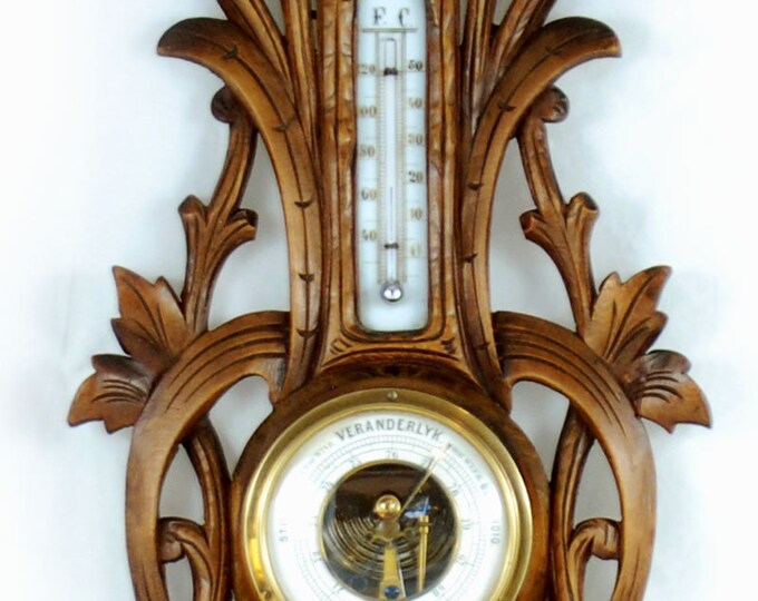 Antique Dutch Wall Hanging Barometer Carved Wood Etsy