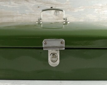 Vintage antique  Dutch bread box  dark green enamel