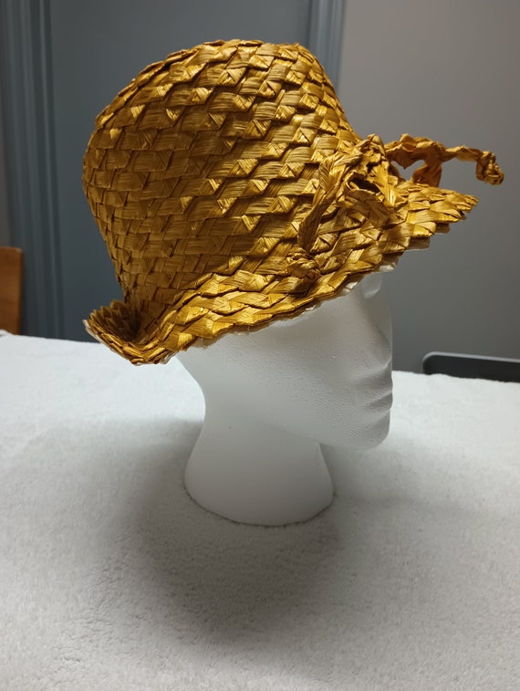 Vintage 1960's Frank Olive Ladies Gold Straw Hat … - image 1
