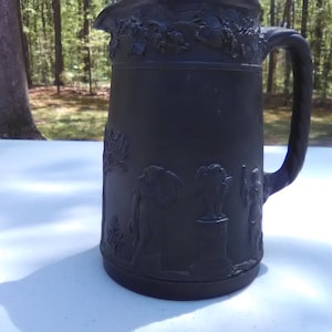 Wedgwood Black Basalt Angel Cherub Grecian women Pitcher