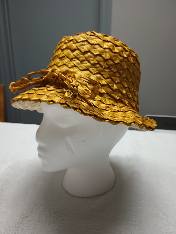 Vintage 1960's Frank Olive Ladies Gold Straw Hat … - image 2