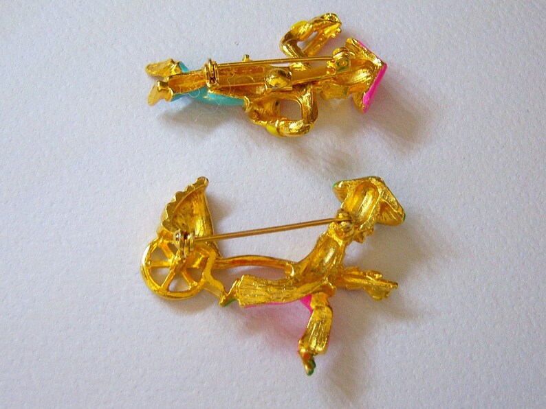 Vintage Asian Pins Rickshaw Pin. Mandolin Pin Set Of Two Enamel Pins