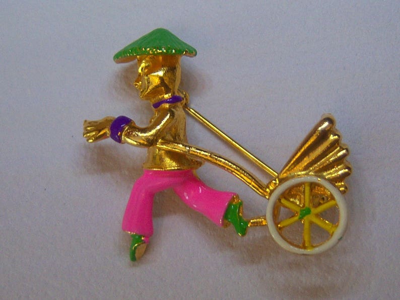 Vintage Asian Pins Rickshaw Pin. Mandolin Pin Set Of Two Enamel Pins