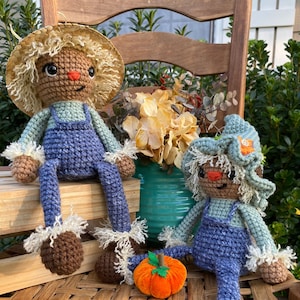 Crochet Scarecrow Shelf Sitter Pattern - Autumn Amigurumi PDF - Fall Decor Crochet Pattern - Easy Plush Doll - DIY Halloween Crochet