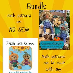 Scarecrow Crochet Pattern Bundle PDF - 2 Fall Amigurumi Patterns - Shelf Sitter & Plush Doll - Autumn Decor Crochet Set - Beginner Friendly